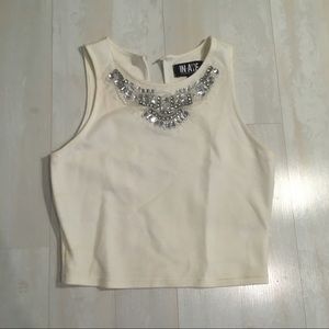 White jeweled crop top